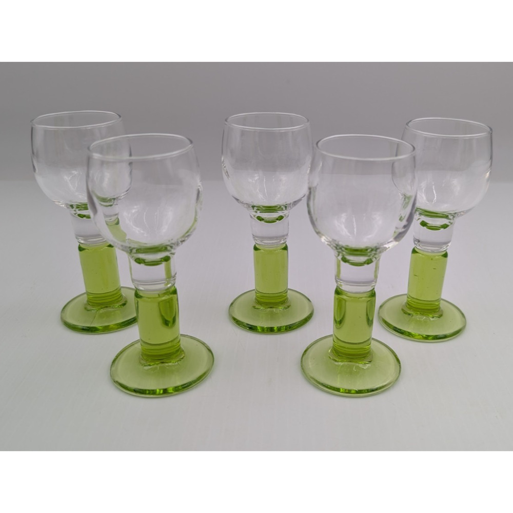 5 Bormioli Rocco LIMONCINO Cordial Liqueur Green Footed Shot Glasses Italy 4.5"H